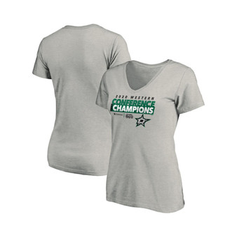 Women's Branded Gray Dallas Stars 2020 Western Conference Champions Locker Room Taped Up V-Neck T-shirt