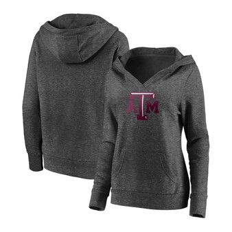 Plus Size Heathered Charcoal Texas A&M Aggies Primary Logo V-Neck Pullover Hoodie