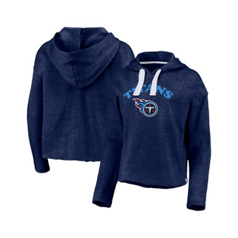 Women's Heathered Navy Tennessee Titans Historic Logo Sport Resort Vintage-Like Arc Cropped Raw Edge Pullover Hoodie