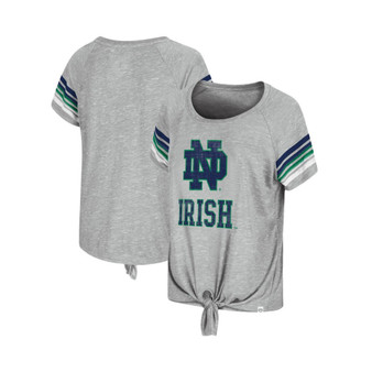 Women's Heathered Gray Notre Dame Fighting Irish Boo You Knotted Raglan T-shirt
