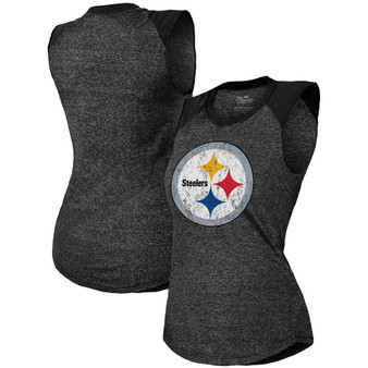 Women's Black Pittsburgh Steelers Retro Tri-Blend Raglan Muscle Tank Top