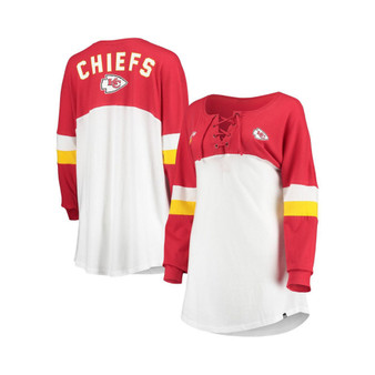 Women's White, Red Kansas City Chiefs Athletic Varsity Lace-Up V-Neck Long Sleeve T-shirt