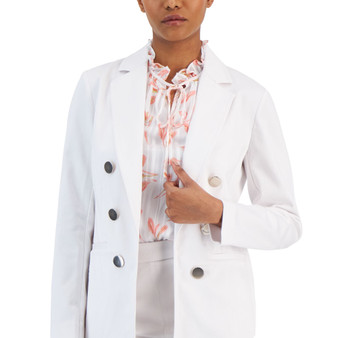 Women's Denim Faux Double-Breasted Long-Sleeve Blazer