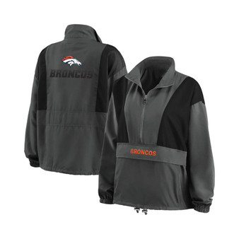 Women's Charcoal Denver Broncos Popover Packable Half-Zip Jacket