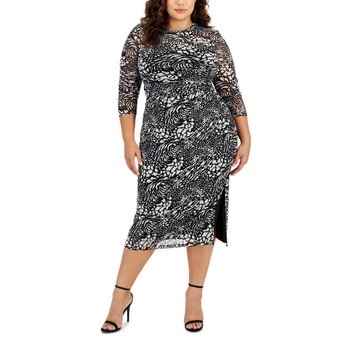 Plus Size Printed Ruched Side-Slit Midi Dress