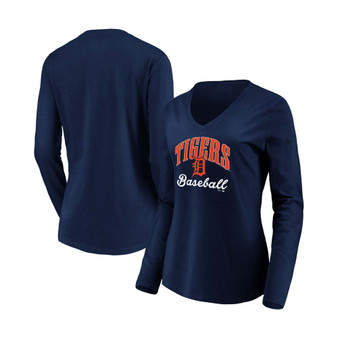 Women's Navy Detroit Tigers Victory Script V-Neck Long Sleeve T-shirt