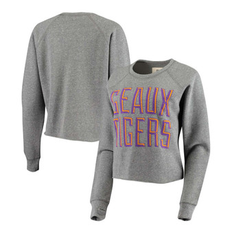 Women's Heathered Gray LSU Tigers Sawyer Knobi Cropped Raglan Pullover Sweatshirt