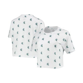 Women's White Michigan State Spartans Cropped Allover Print T-shirt