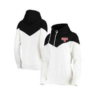 Women's White and Black Nebraska Huskers Old School Arrow Blocked Cowl Neck Tri-Blend Pullover Hoodie