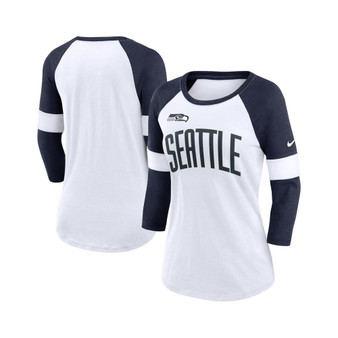 Women's Seattle Seahawks White, Heather College Navy Football Pride Raglan 3/4-Sleeve T-shirt