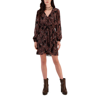 Juniors' Floral-Print Tie-Waist Wrap-Style Dress