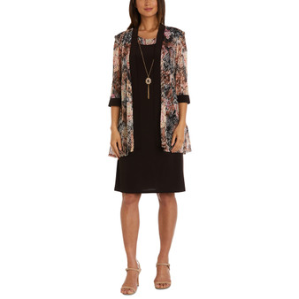 Women's Puff-Print Jacket & Necklace Dress