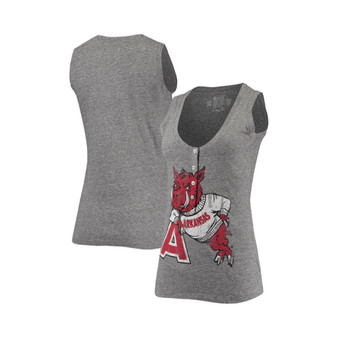 Women's Heathered Gray Arkansas Razorbacks Relaxed Henley Tri-Blend V-Neck Logo Tank Top