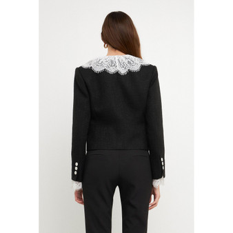 Women's Short Tweed Laced Collar Blazer