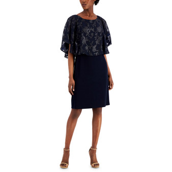 Petite Metallic-Capelet Shift Dress