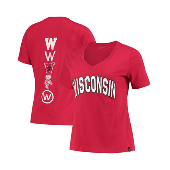 Women's Red Wisconsin Badgers Spine Print V-Neck T-shirt