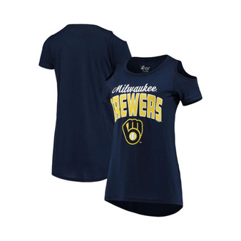 Women's Navy Milwaukee Brewers Clear the Bases Cold Shoulder Scoop Neck T-shirt