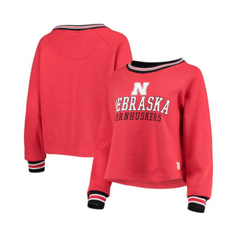 Women's Scarlet Nebraska Huskers Cali Cozy Raglan Crop Pullover Sweatshirt