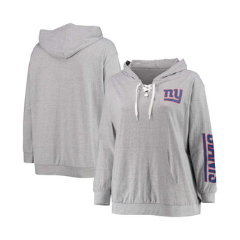 Women's Plus Size Heathered Gray New York Giants Lace-Up Pullover Hoodie