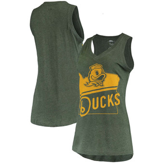 Women's Green Oregon Ducks Ferris Melange V-Neck Tank Top