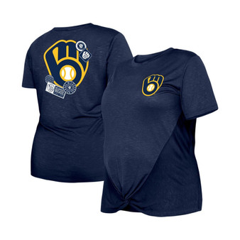 Women's Navy Milwaukee Brewers Plus Size Two-Hit Front Knot T-shirt