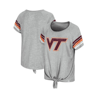 Women's Heathered Gray Virginia Tech Hokies Boo You Knotted Raglan T-Shirt