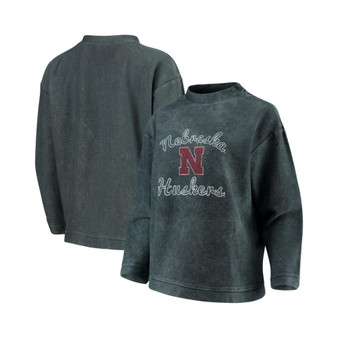 Women's Charcoal Nebraska Huskers Jetway Mineral Wash Corduroy Crew Neck Sweatshirt
