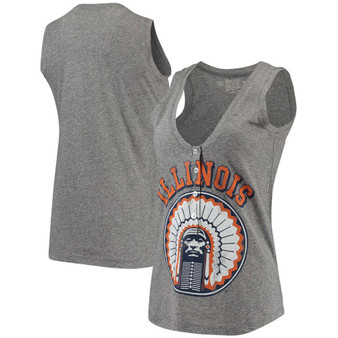 Women's Heathered Gray Illinois Fighting Illini Relaxed Henley Tri-Blend V-Neck Tank Top