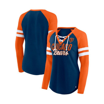 Women's Branded Navy, Orange Chicago Bears True to Form Raglan Lace-Up V-Neck Long Sleeve T-shirt