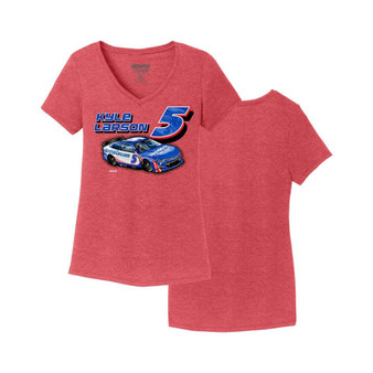 Women's Heather Red Kyle Larson One-Spot V-Neck T-shirt