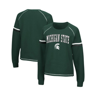 Women's Green Michigan State Spartans Sweep Pass Sleeve Stripe Raglan Pullover Sweatshirt