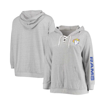 Women's Plus Size Heathered Gray Los Angeles Rams Lace-Up Pullover Hoodie