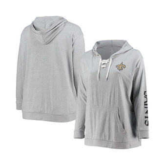 Women's Plus Size Heathered Gray New Orleans Saints Lace-Up Pullover Hoodie