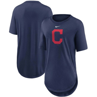 Women's Navy Cleveland Indians Mascot Outline Weekend Tri-Blend T-shirt
