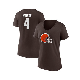 Women's Branded Deshaun Watson Brown Cleveland Browns Player Icon Name and Number V-Neck T-shirt