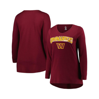 Women's Branded Burgundy Washington Commanders Plus Size Measure Distance Scoop Neck Long Sleeve T-shirt