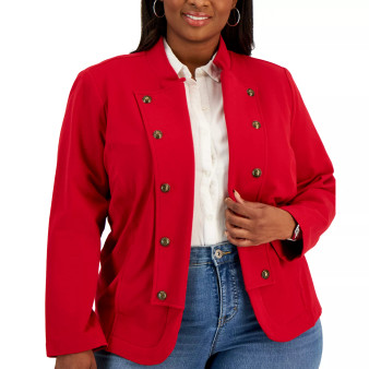 Plus Size Military Band Jacket