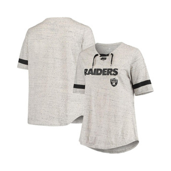 Women's Heathered Gray Las Vegas Raiders Plus Size Lace-Up V-Neck T-shirt
