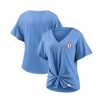 Women's Light Blue St. Louis Cardinals Sport Resort Script Washed Tie Front V-Neck T-shirt