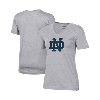 Women's Heathered Gray Notre Dame Fighting Irish Primary Team Logo V-Neck T-shirt