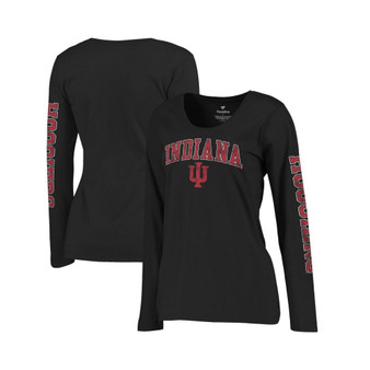 Women's Branded Black Indiana Hoosiers Arch Over Logo Scoop Neck Long Sleeve T-shirt