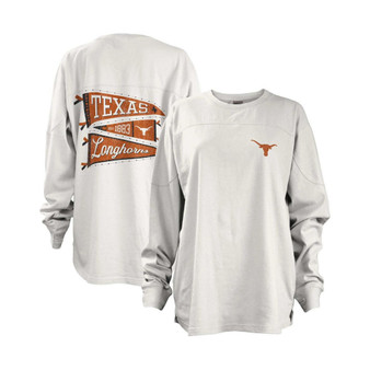 Women's White Texas Longhorns Pennant Stack Oversized Long Sleeve T-shirt