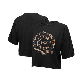Women's Threads Black Chicago Cubs Leopard Cropped T-shirt