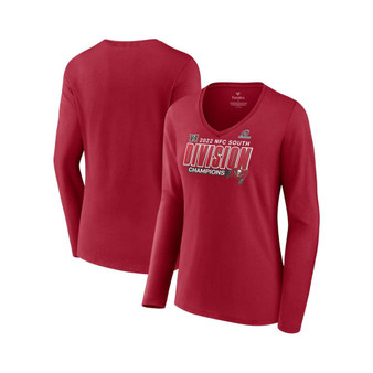 Women's Branded Red Tampa Bay Buccaneers 2022 NFC South Division Champions Divide & Conquer Long Sleeve V-Neck T-shirt