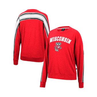 Women's Heathered Red Wisconsin Badgers Team Oversized Pullover Sweatshirt