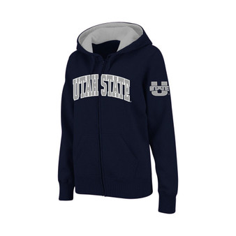 Women's Stadium Athletic Navy Utah State Aggies Arched Name Full-Zip Hoodie