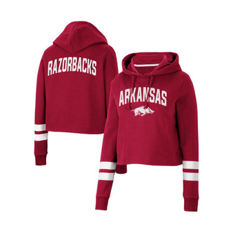 Women's Cardinal Arkansas Razorbacks Throwback Stripe Cropped Pullover Hoodie