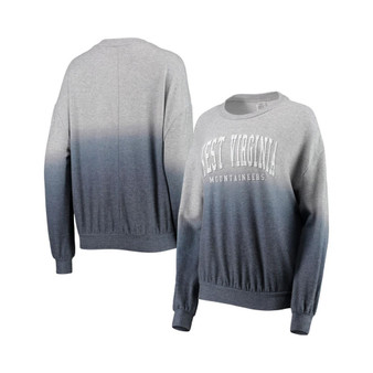 Women's Navy, Gray West Virginia Mountaineers Slow Fade Hacci Ombre Pullover Sweatshirt
