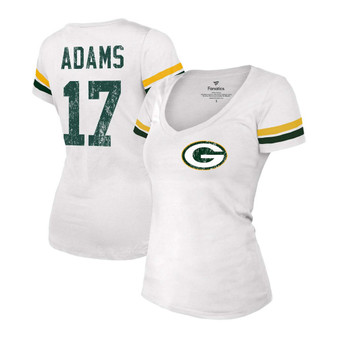 Women's Davante Adams White Green Bay Packers Name Number V-Neck T-shirt