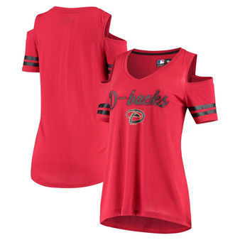 Women's Red Arizona Diamondbacks Extra Inning Cold Shoulder T-shirt